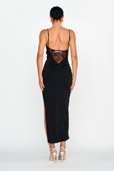 Misha Embellished Bust Midi Dress Black